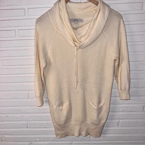 Loft Ivory Cowl Neck Oversized Knit Pullover Sweater, Women’s Size Extra Small - Picture 1 of 7